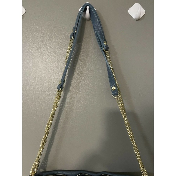 Valentina Fiore Woven LEATHER BLUE Handbag Gold Chain Leather Strap ITALY NWT - Picture 4 of 12